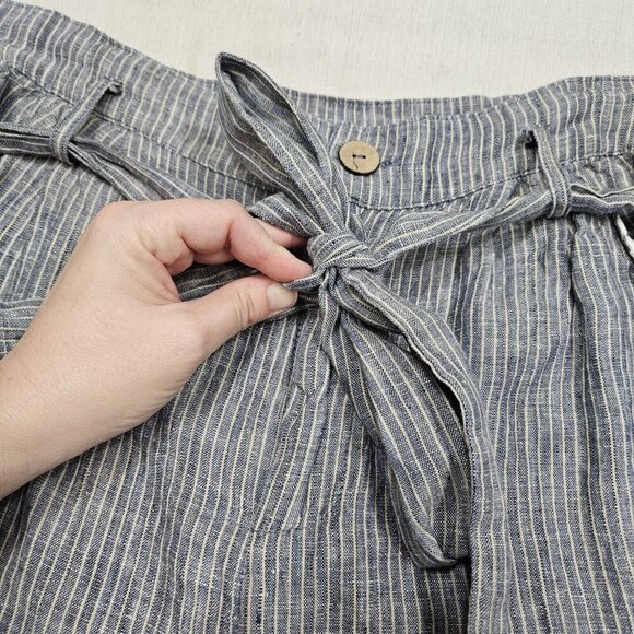 Joh Blue & White Striped Linen High Waist Shorts With Belt & Button Details - Picture 9 of 12